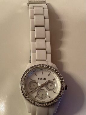 Fossil Women's White Ceramic Watch with Crystal Bezel